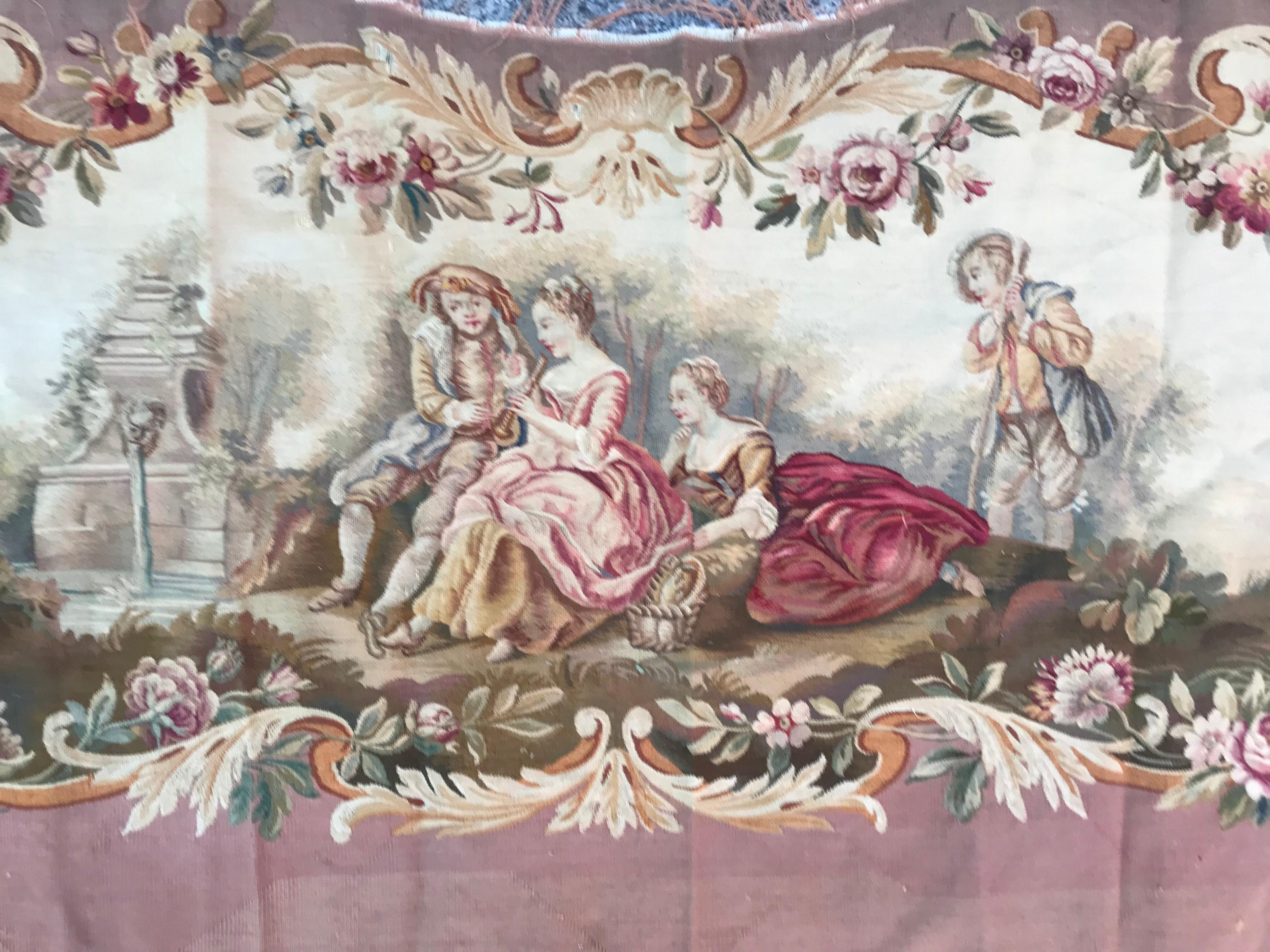 Beautiful Antique Aubusson Sofa Tapestry 2