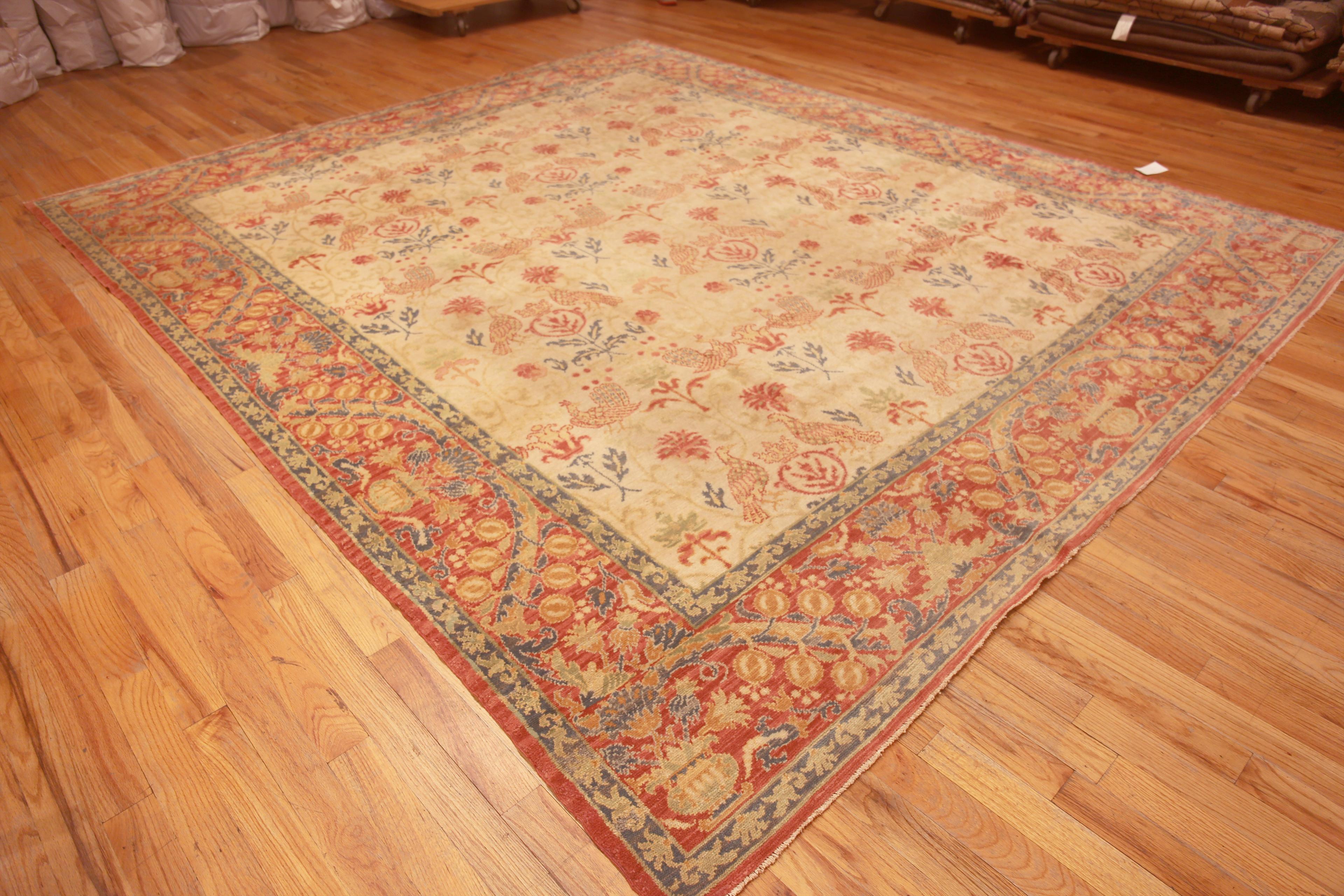 Hand-Knotted Beautiful Antique Bird Design Spanish Area Rug 11' x 12'10