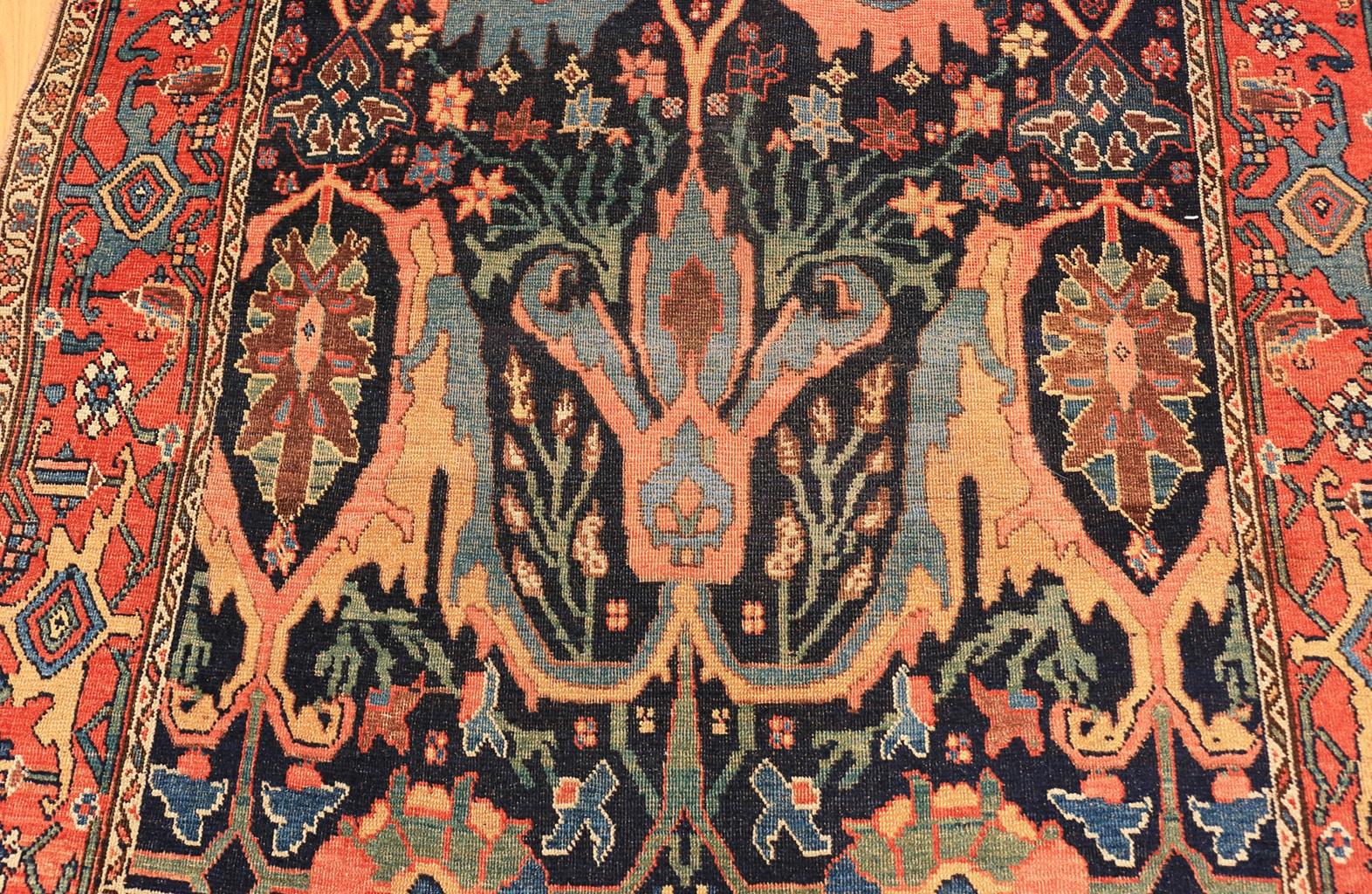 Hand-Knotted Beautiful Antique Blue Background Persian Bidjar Carpet. Size: 5' 2