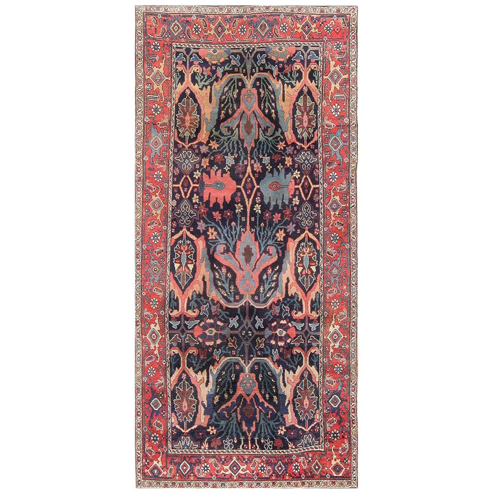 Beautiful Antique Blue Background Persian Bidjar Carpet. Size: 5' 2" x 11' 7"