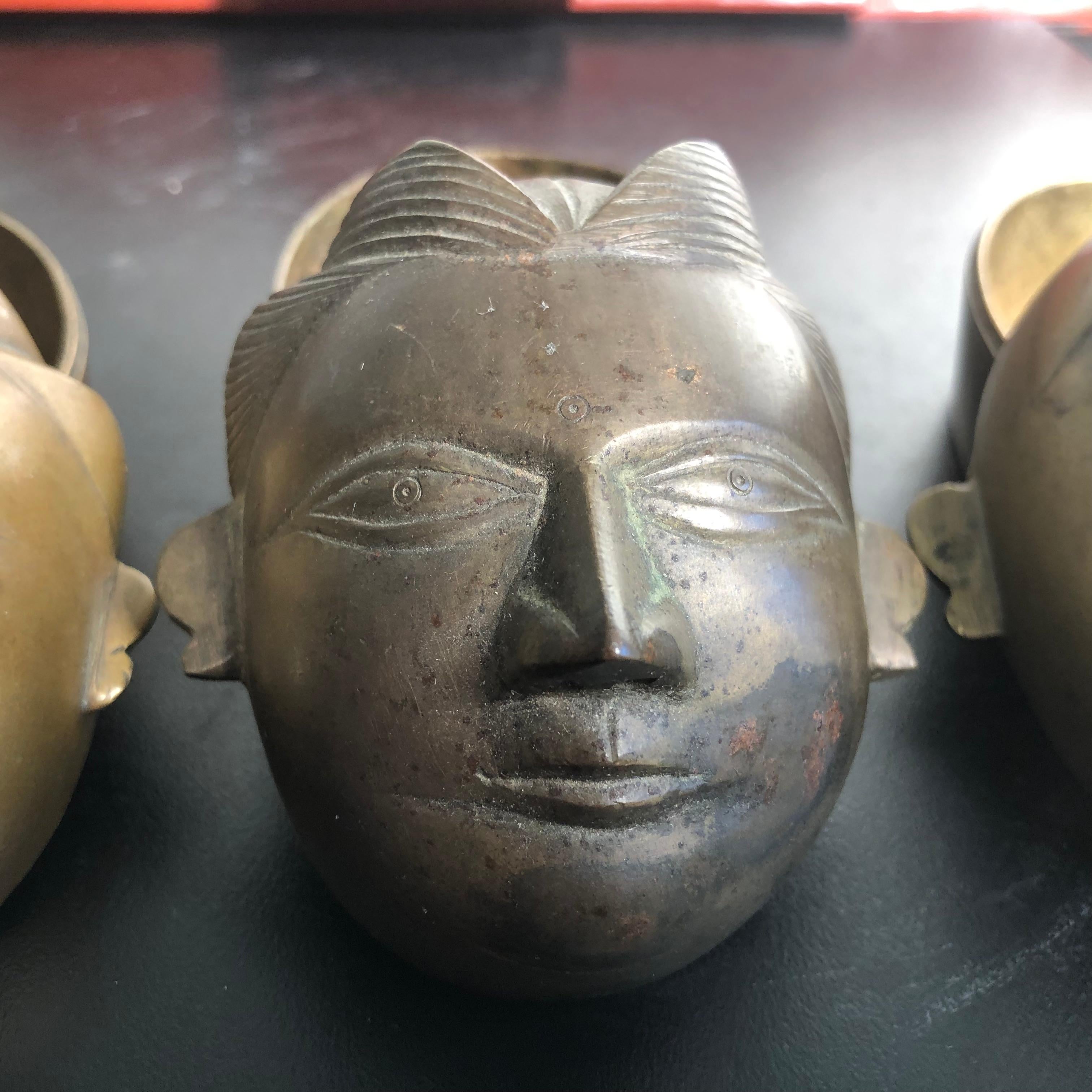 Beautiful Antique Bronze Female Beauty Box Trio-Collected Mumbai, 1960s 1