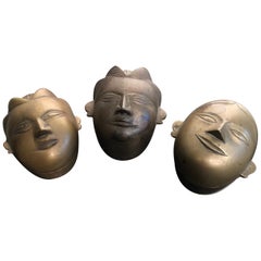 Beautiful Antique Bronze Female Beauty Box Trio-Collected Mumbai, 1960s