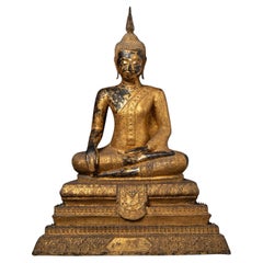 Beautiful antique bronze Thai Rattanakosin Buddha statue from Thailand