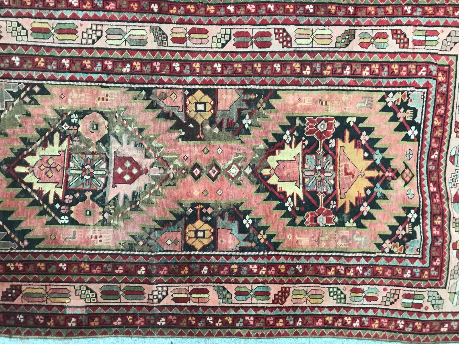 Nice late 19th century Karabagh rug with nice natural colors and geometrical design entirely hand knotted, wool velvet on wool foundation.