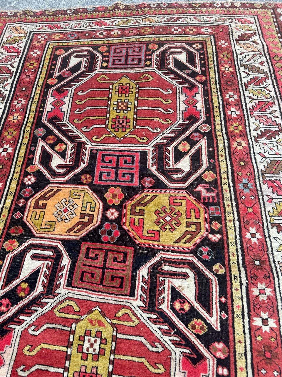 Magnifique tapis caucasien ancien du Kazak en vente 3