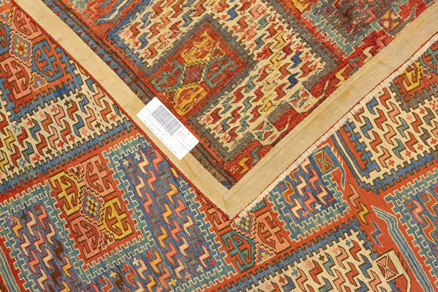 Schöner antiker kaukasischer mehrfarbiger Sumak Sileh-Kelim-Teppich aus Wolle, 1880-1900 (19. Jahrhundert) im Angebot