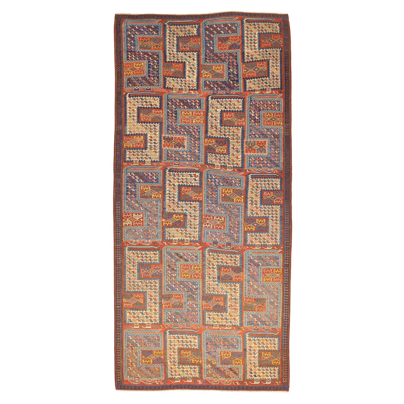 Beautiful Antique Caucasian Multicolor Wool Sumak Sileh Kilim Carpet, 1880-1900