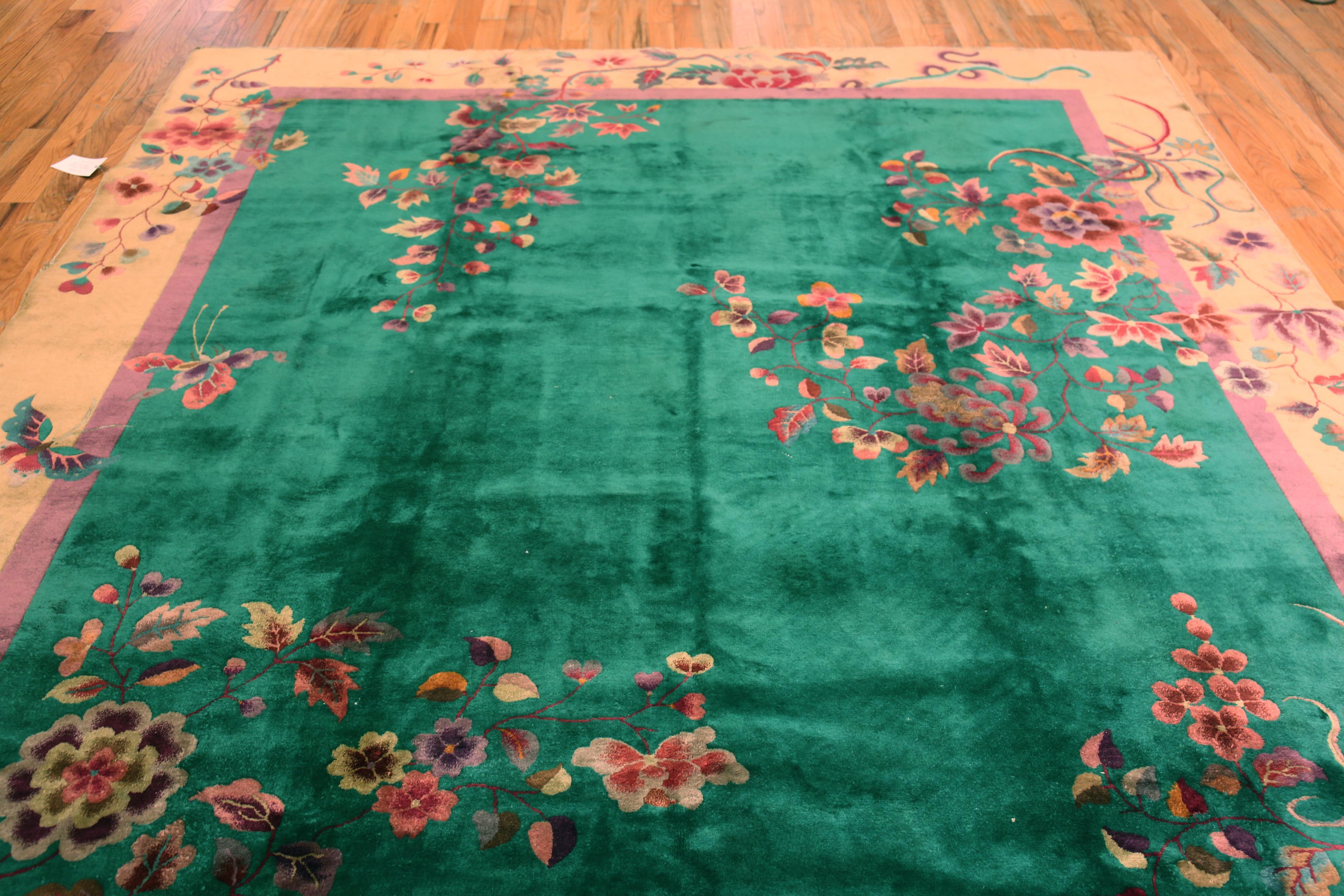 A Beautiful Antique Chinese Art Deco Floral Area Rug, Country of origin: China, Circa date: 1920