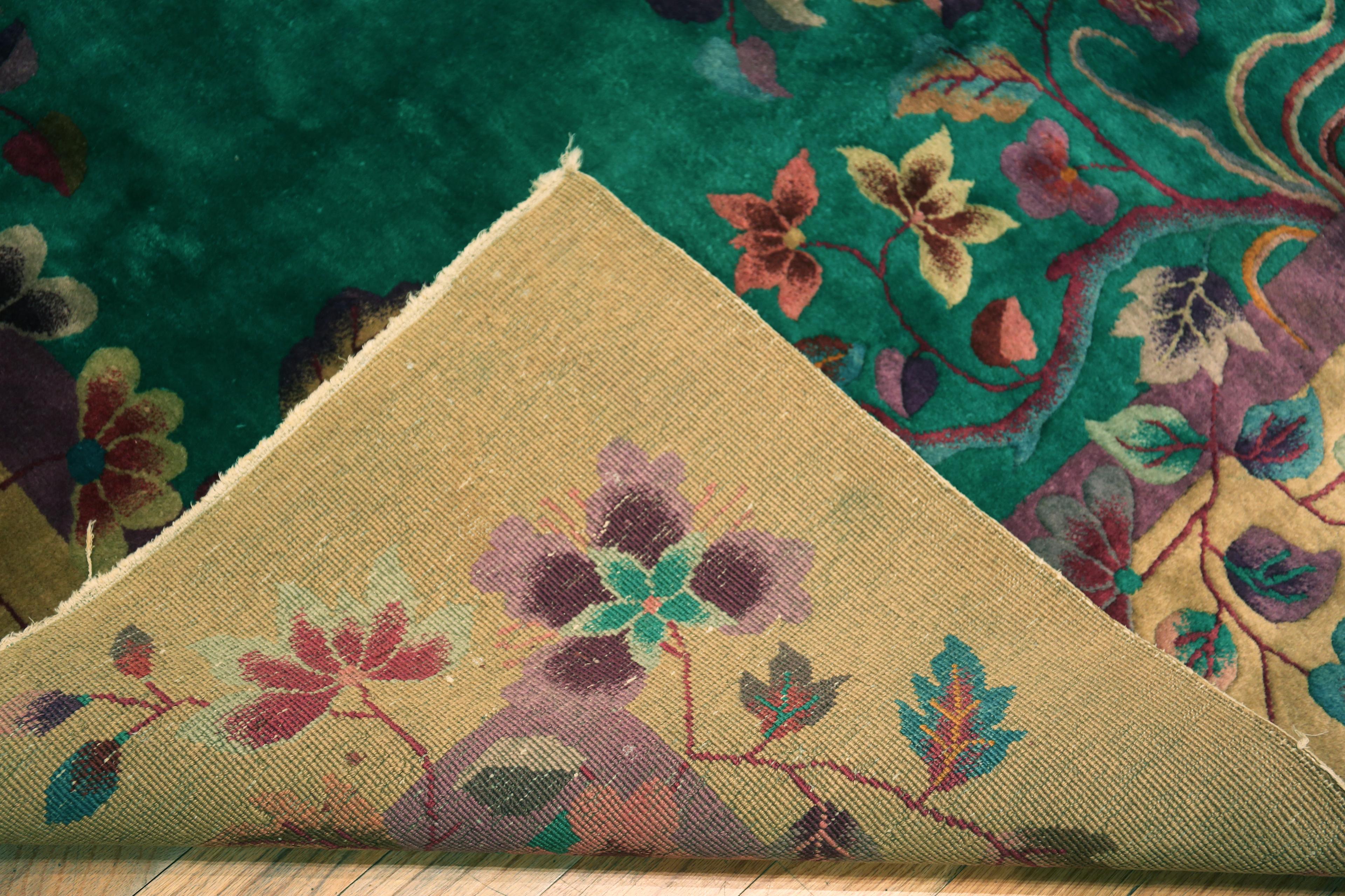 Art déco Magnifique tapis Art Déco chinois ancien à motifs floraux 9' x 11'6