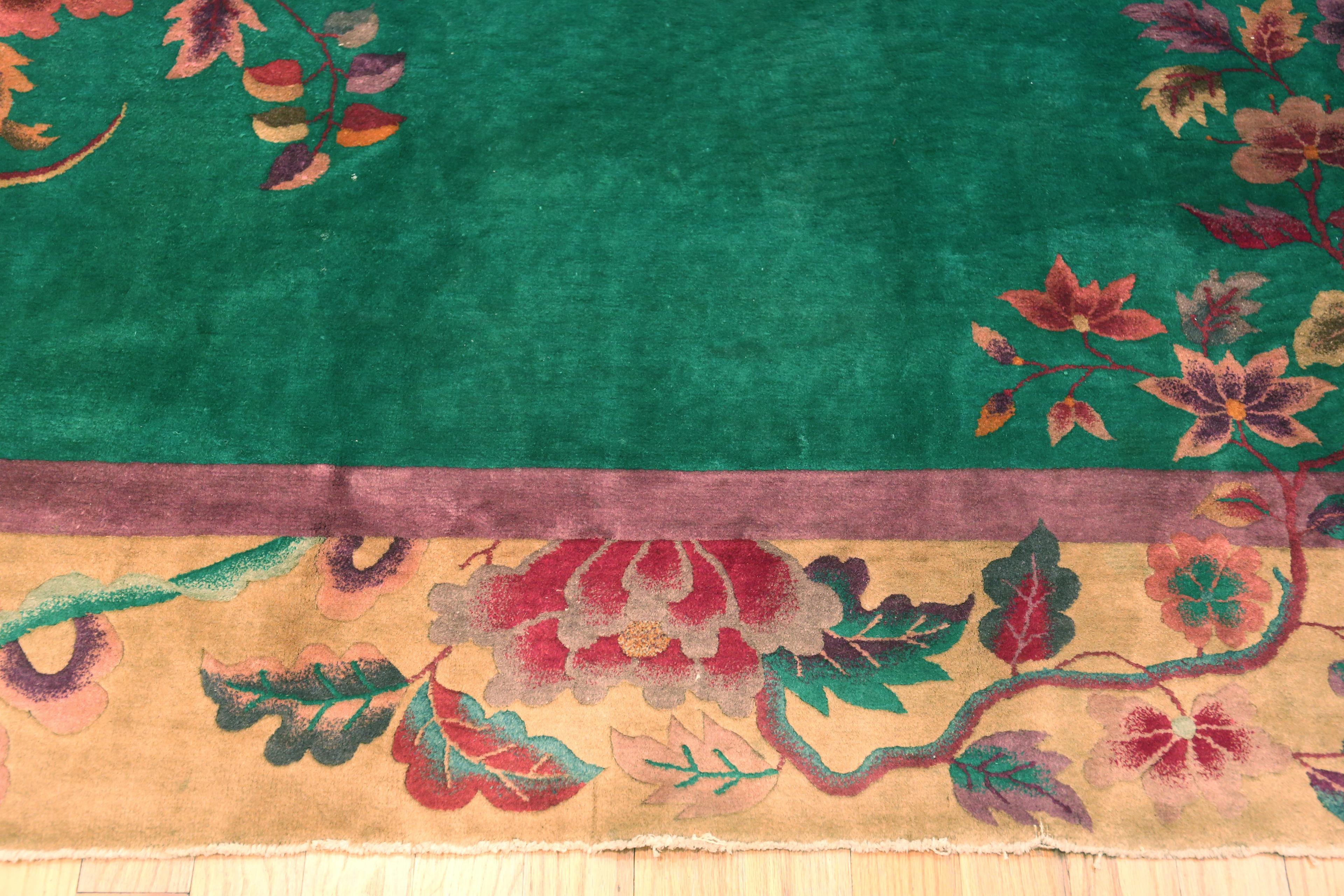 Noué à la main Magnifique tapis Art Déco chinois ancien à motifs floraux 9' x 11'6