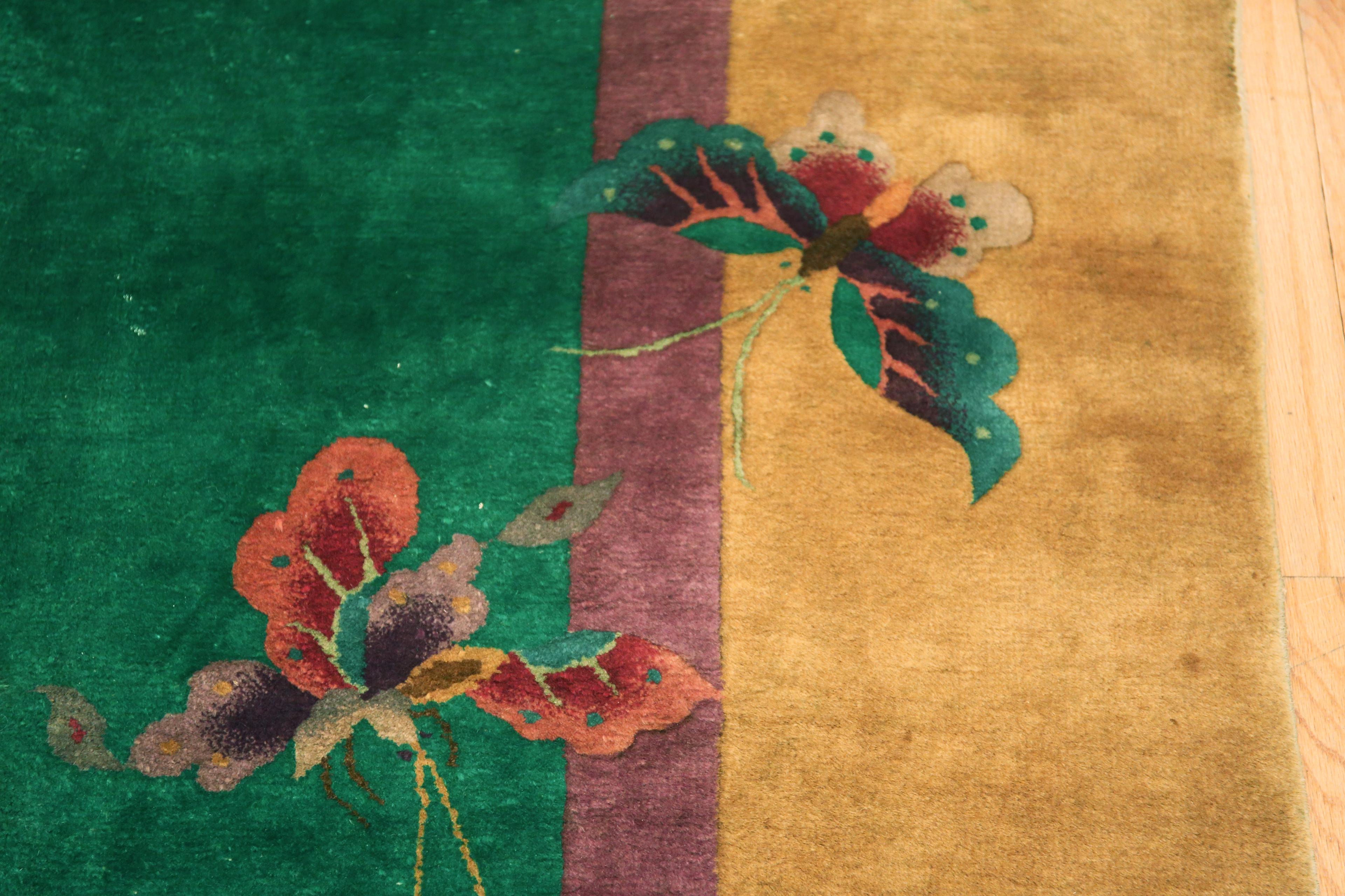 Magnifique tapis Art Déco chinois ancien à motifs floraux 9' x 11'6