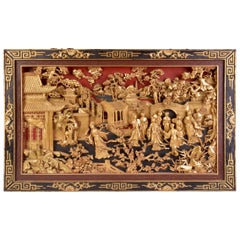 Beautiful antique Chinese Gold Gilt Hand Carved Wooden Wall Panel