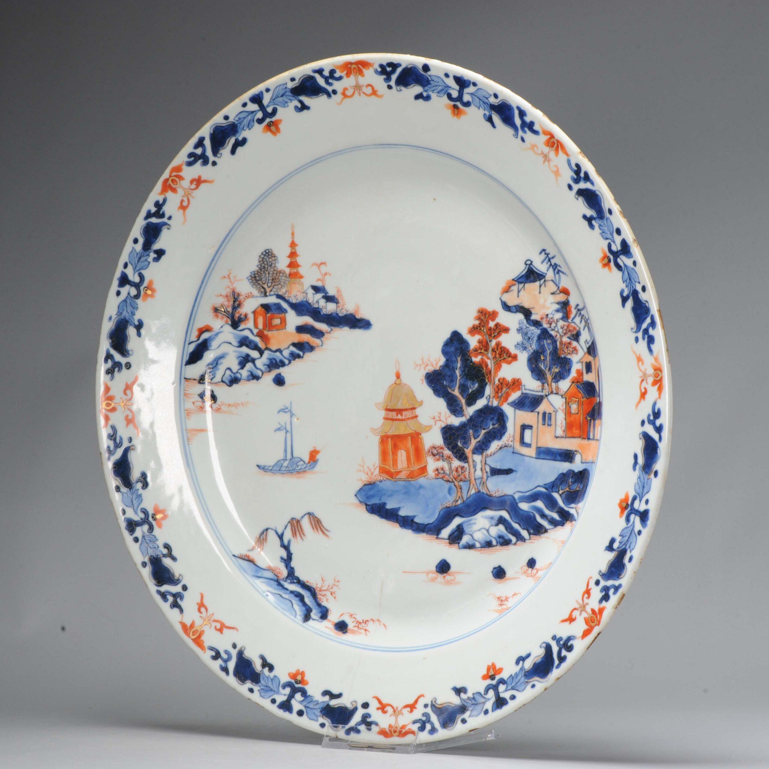 A wonderfull and high quality painted imari Charger with richly decorated landscape scene.

Unusual large sized piece.

Additional information:
Material: Porcelain & Pottery
Region of Origin: China
Emperor: Kangxi (1661-1722)
Period: 18th century