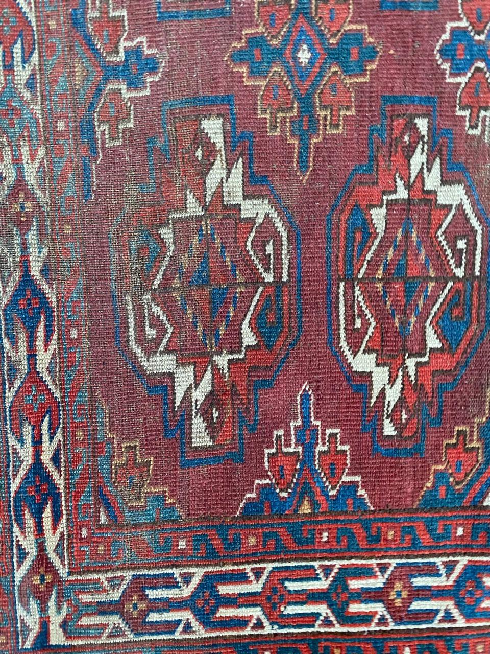 Bobyrug’s Beautiful Antique Chuval Turkmen Rug In Fair Condition For Sale In Saint Ouen, FR