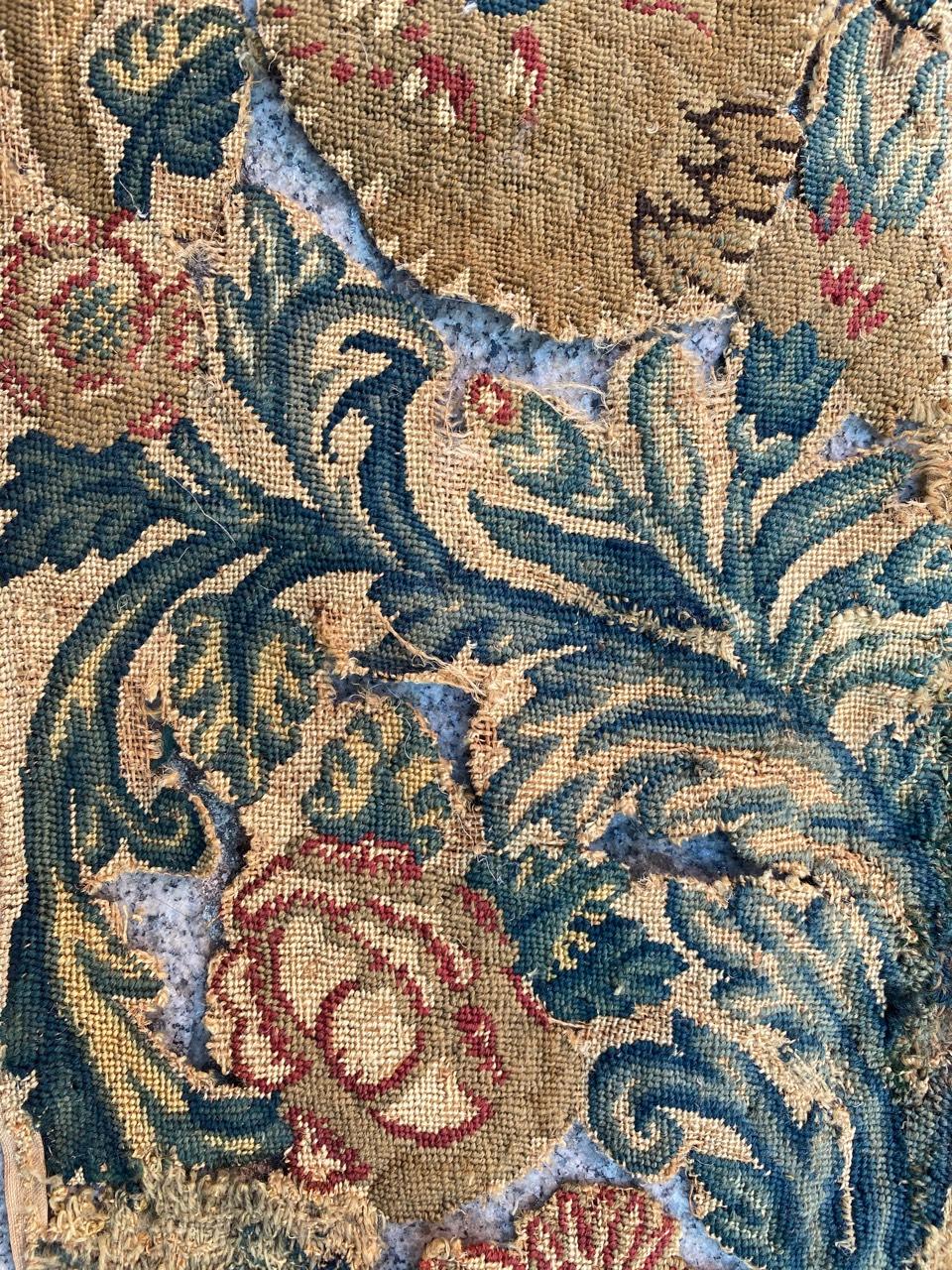 French Beautiful Antique Distressed 18th Century Needlepoint Tapestry
