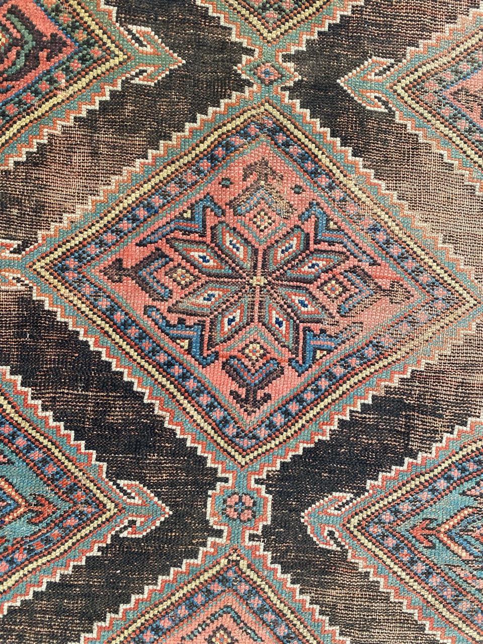 Pretty 19th century tribal rug with nice geometrical Caucasian design and nice natural colors, entirely hand knotted with wool velvet on wool foundation.

✨✨✨
