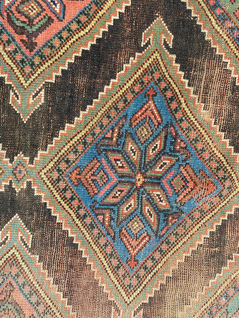 Hand-Knotted Bobyrug’s Beautiful Antique Distressed Kurdish Rug For Sale