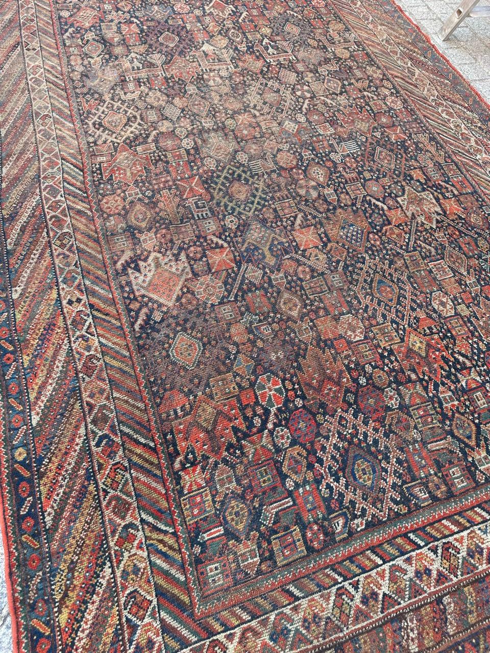 Bobyrug’s Beautiful Antique Distressed Shiraz Rug For Sale 3