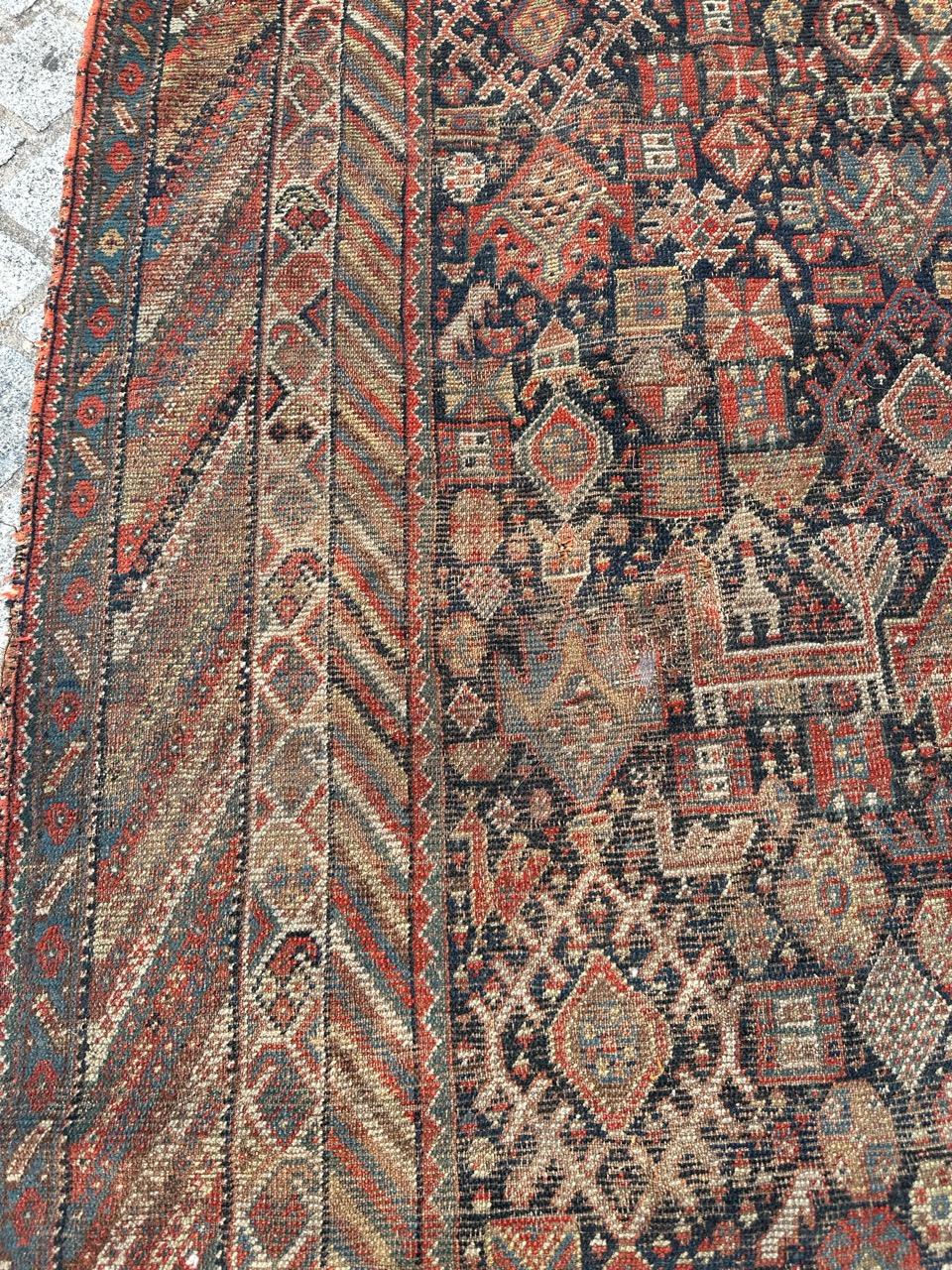Bobyrug’s Beautiful Antique Distressed Shiraz Rug For Sale 7