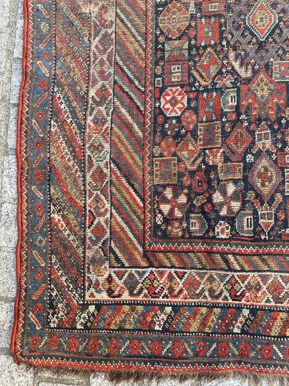 Tribal Bobyrug’s Beautiful Antique Distressed Shiraz Rug For Sale