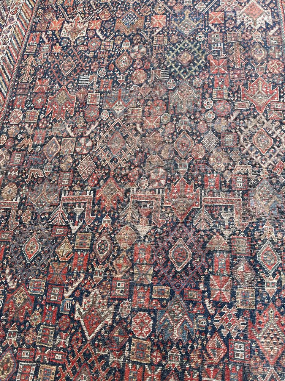 Hand-Knotted Bobyrug’s Beautiful Antique Distressed Shiraz Rug For Sale