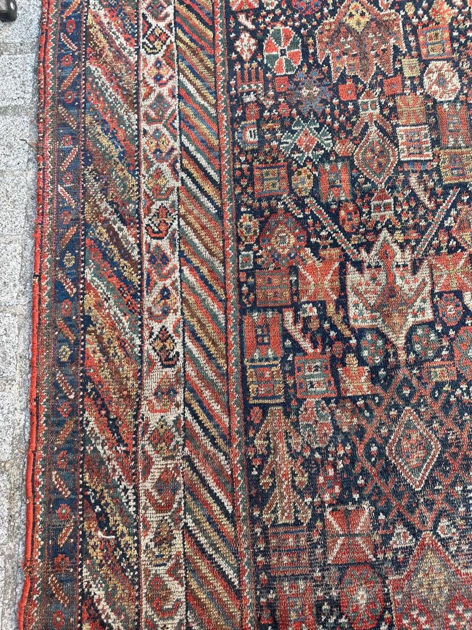 Wool Bobyrug’s Beautiful Antique Distressed Shiraz Rug For Sale