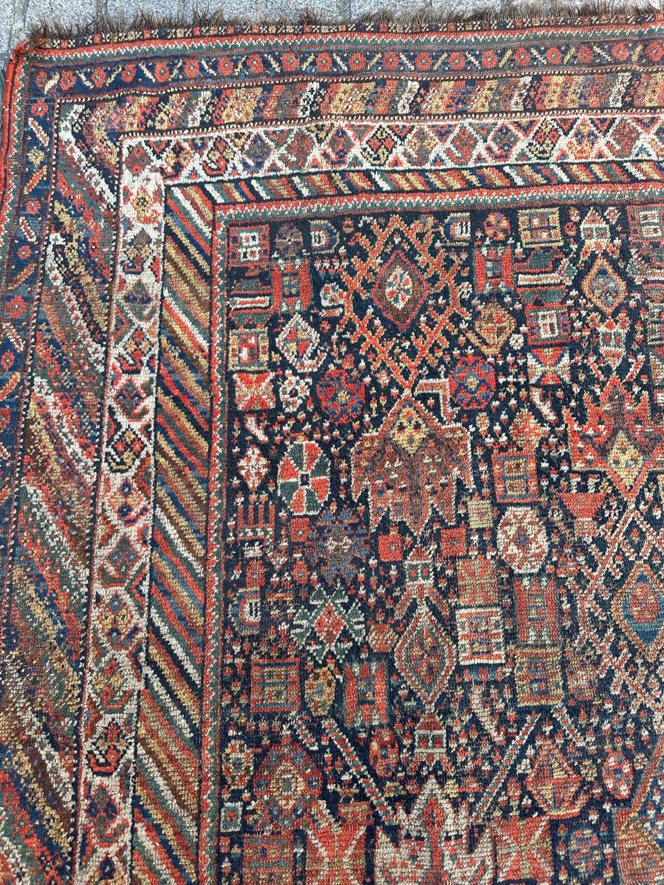 Bobyrug’s Beautiful Antique Distressed Shiraz Rug For Sale 1