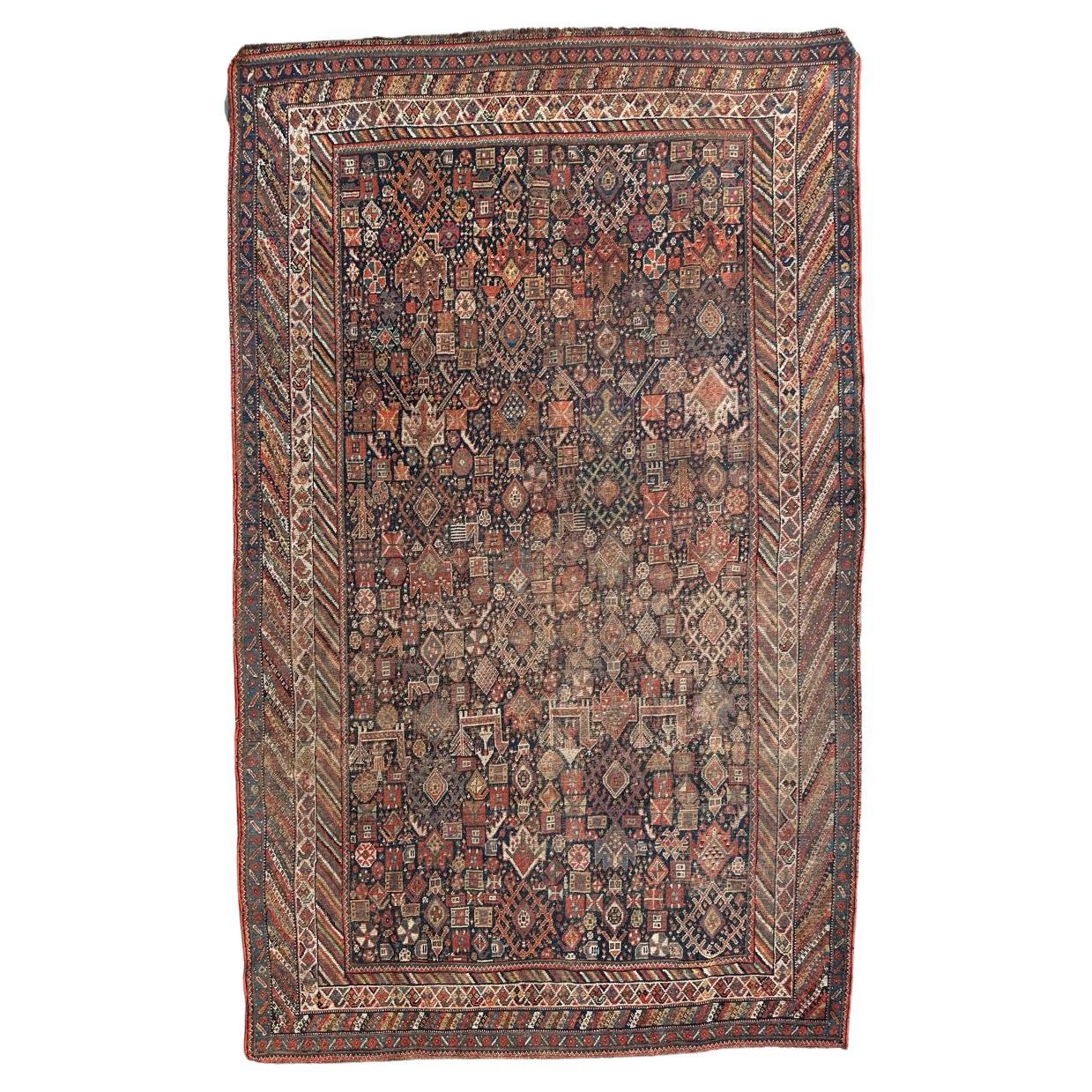 Bobyrug’s Beautiful Antique Distressed Shiraz Rug For Sale