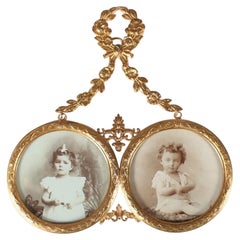 Beautiful Antique Double Picture Frame, Brass, Late 19th Century