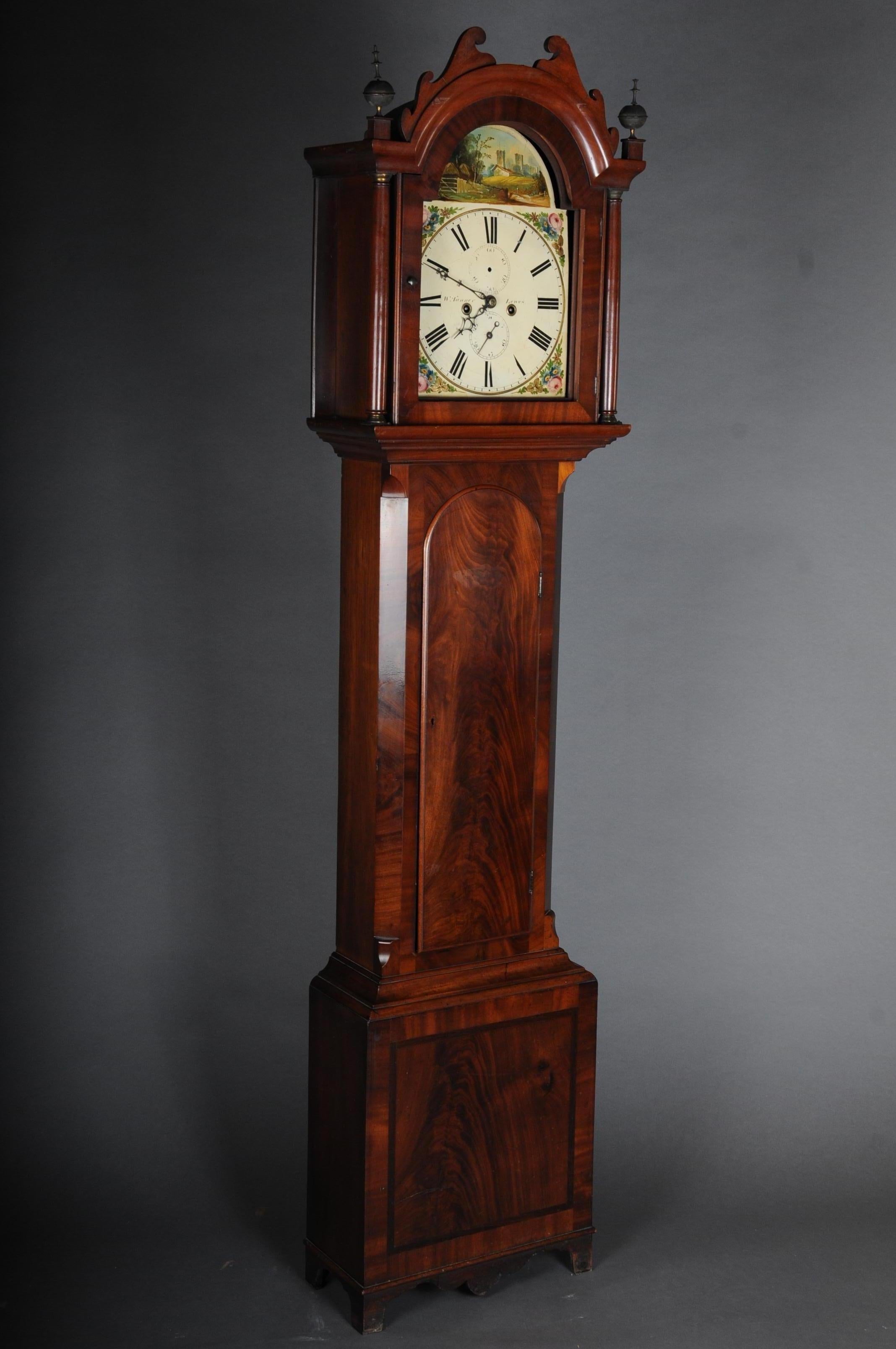 Veneer Beautiful Antique English Grandfather Clock, Mahogany, 19th Century For Sale