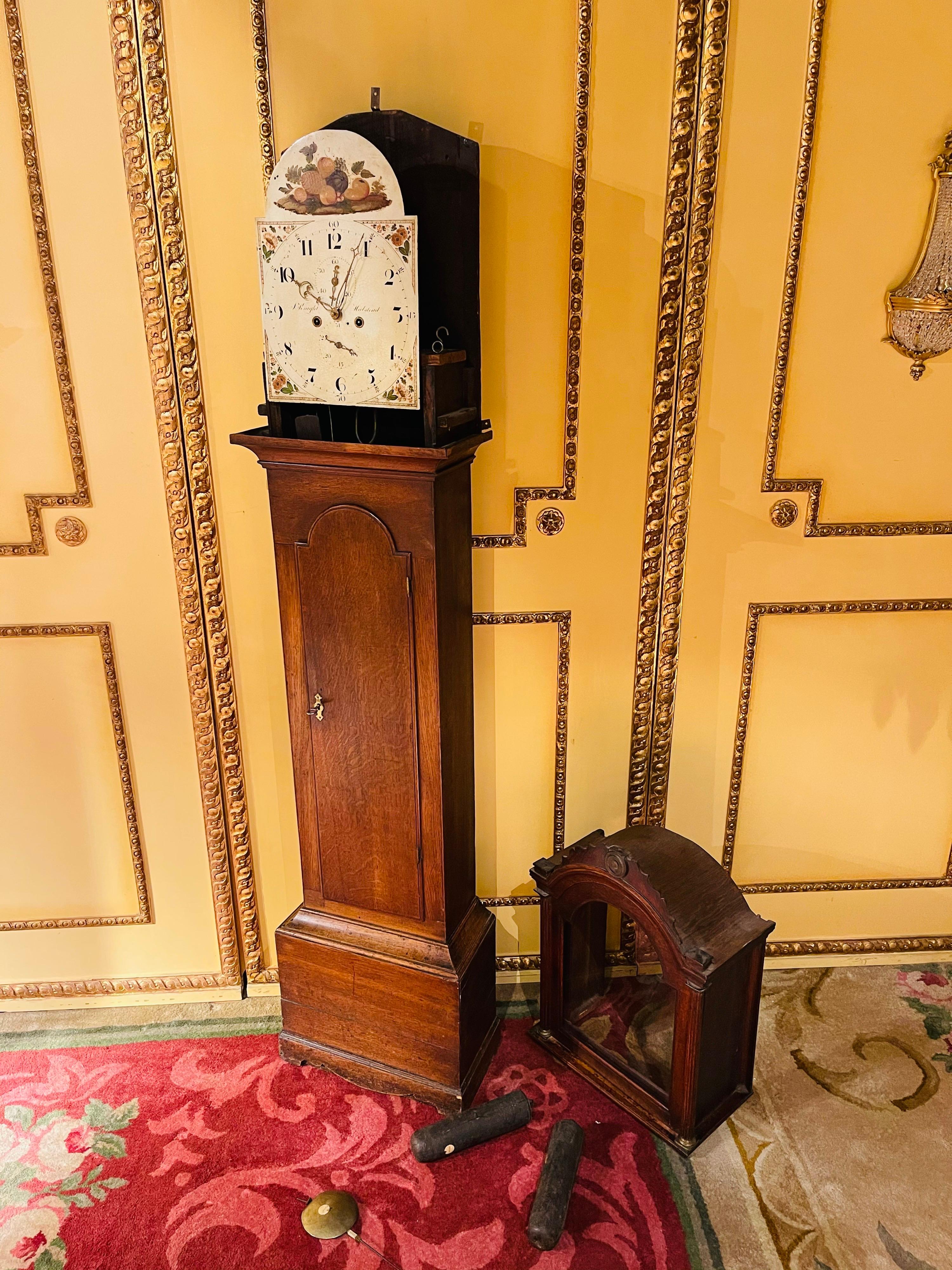 Beautiful Antique English Grandfather Clock, Oak, 19th Century For Sale 11