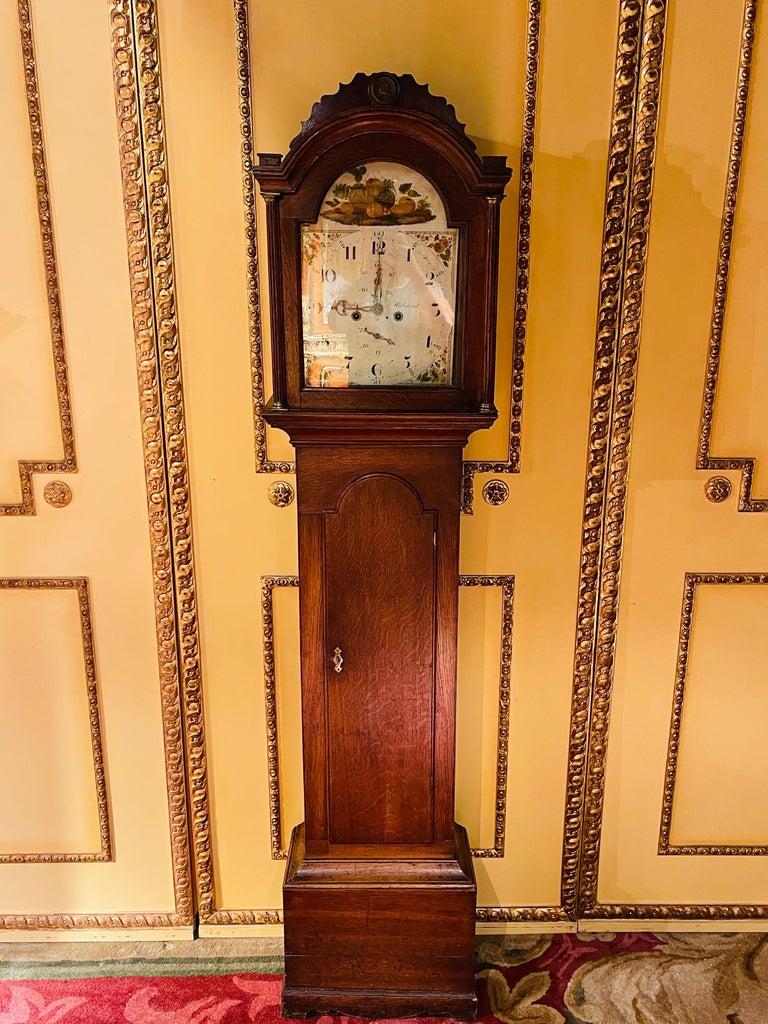 Beautiful Antique English Grandfather Clock, Oak, 19th Century For Sale