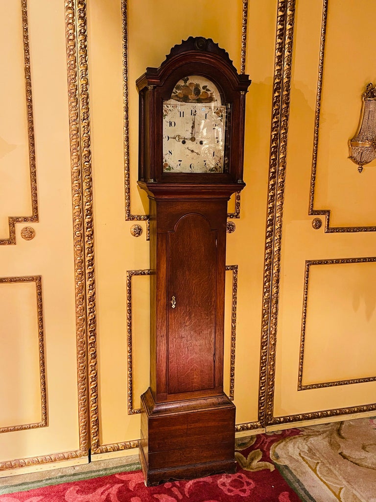 Beautiful Antique English Grandfather Clock, Oak, 19th Century For Sale