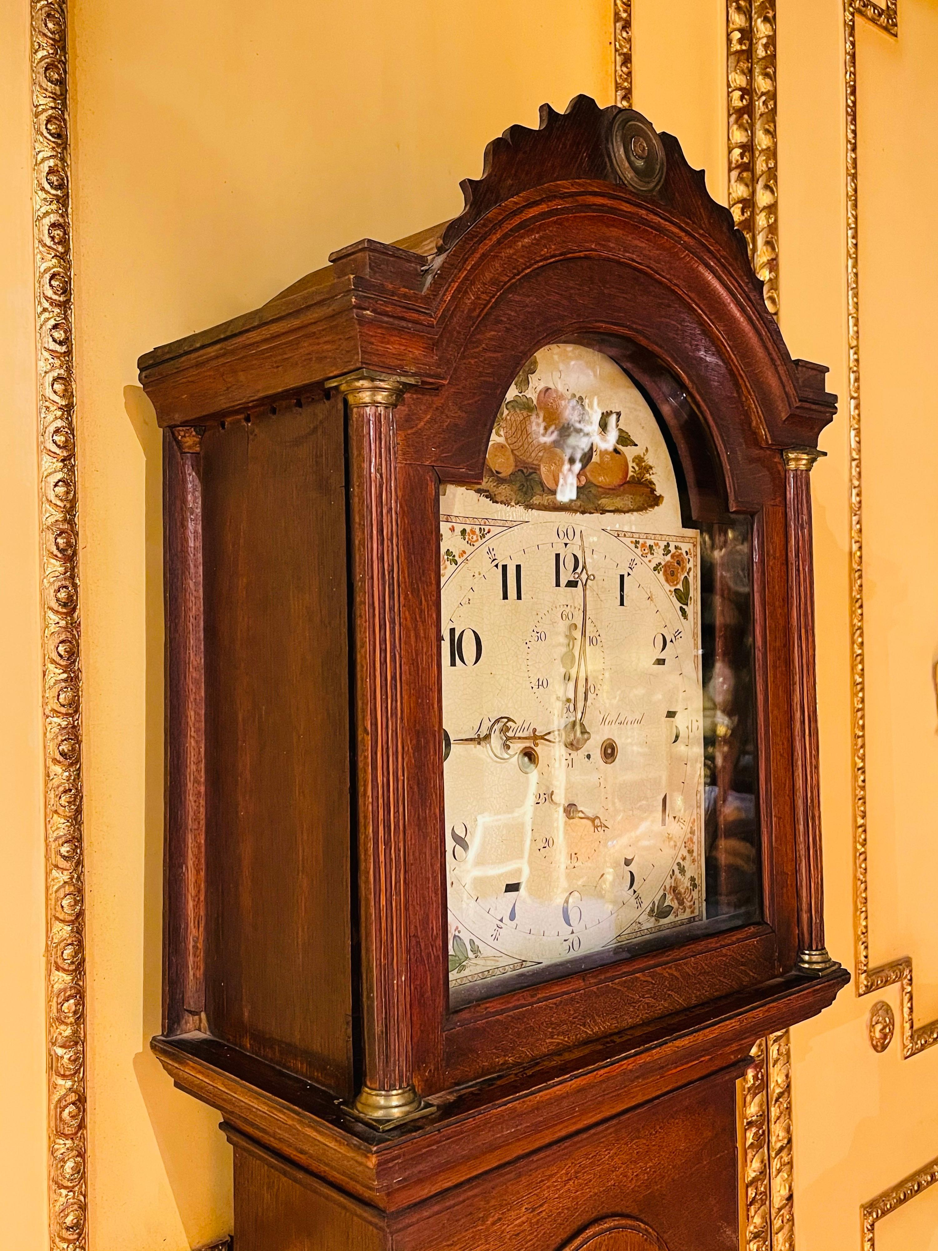 Beautiful Antique English Grandfather Clock, Oak, 19th Century For Sale 1