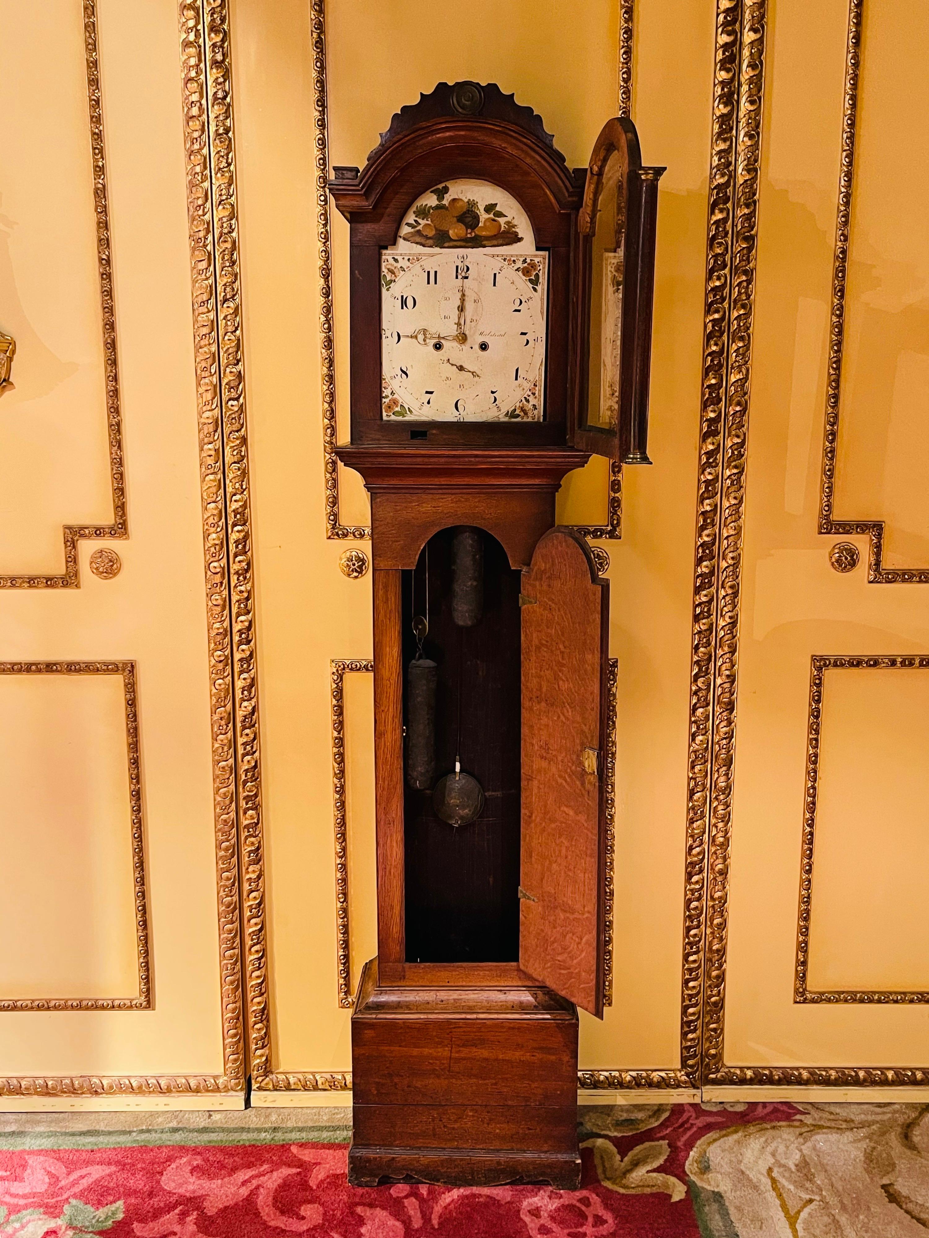 Beautiful Antique English Grandfather Clock, Oak, 19th Century For Sale 2