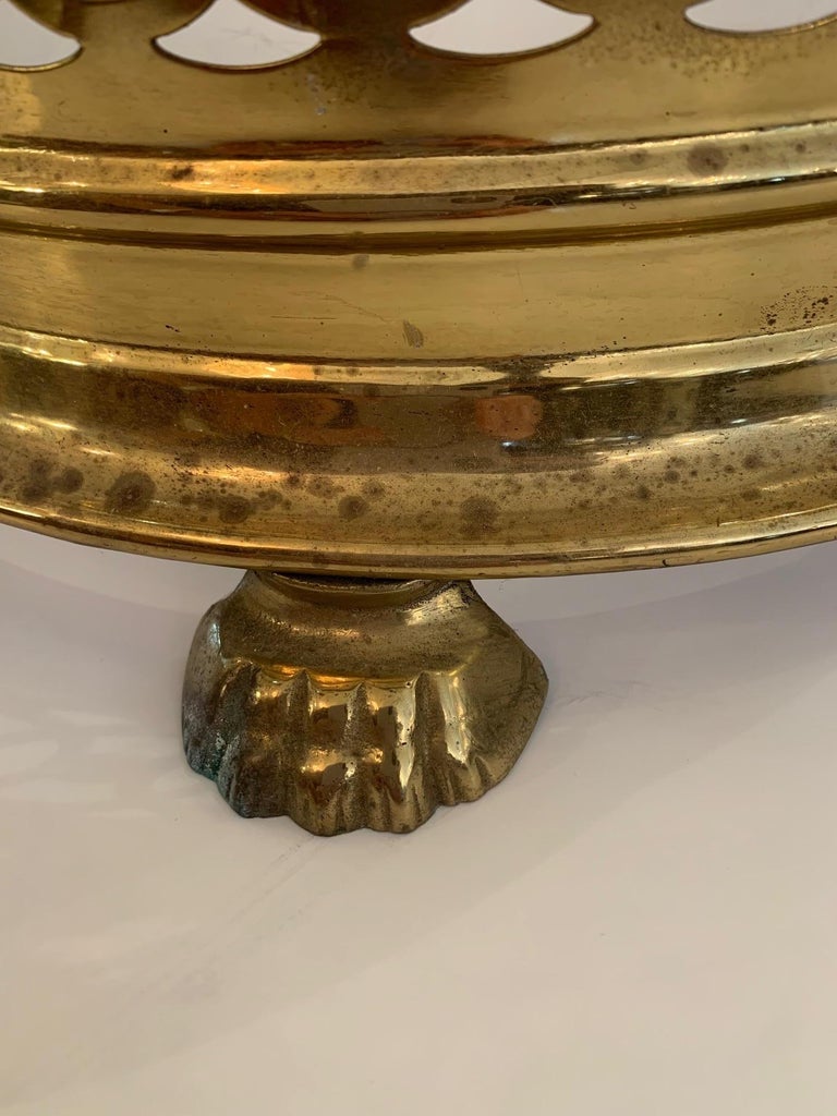 Beautiful Antique English Pierced Brass Fireplace Fender For Sale at