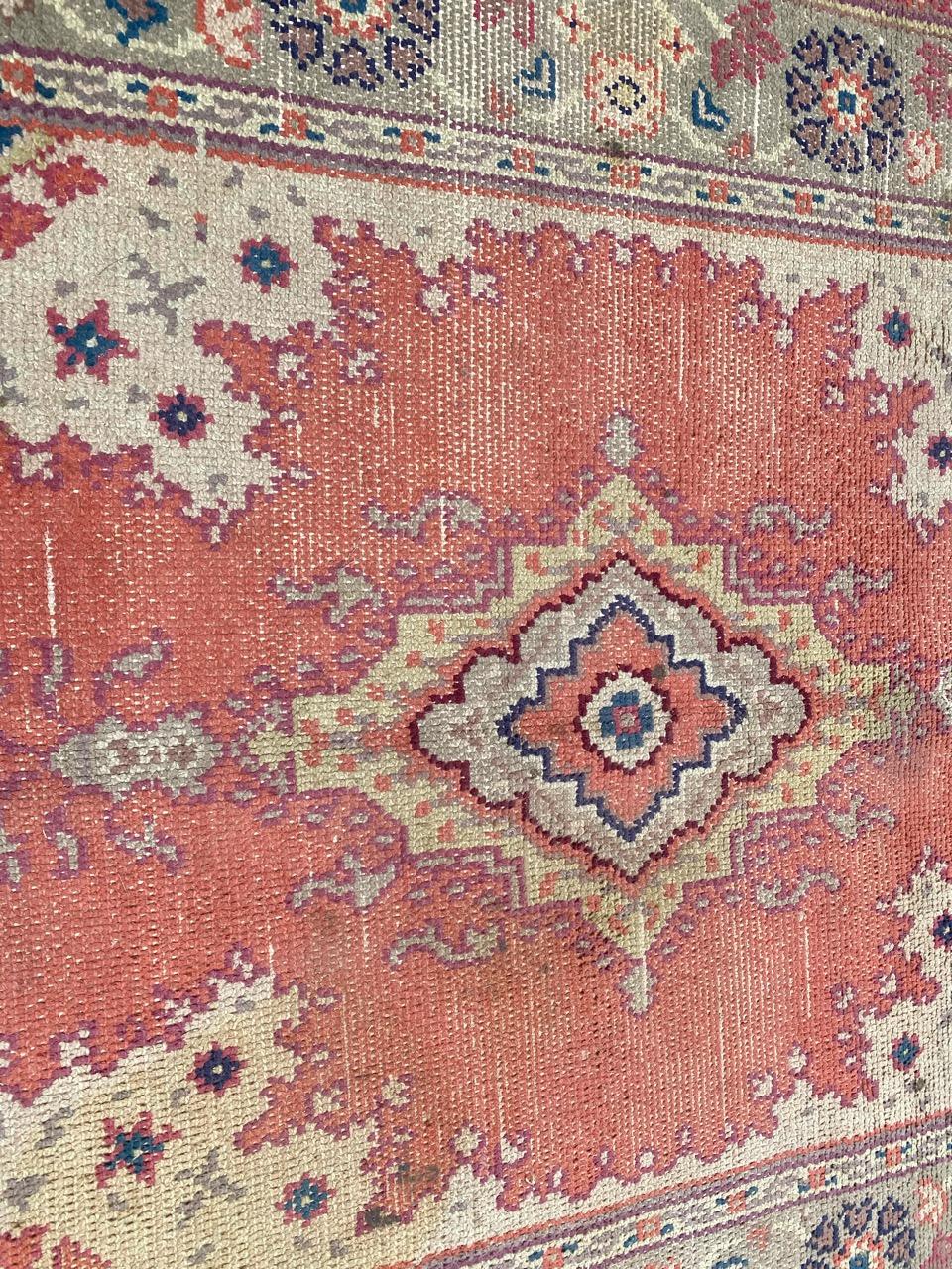 Beautiful Antique European Hand Knotted Oushak Design Rug In Fair Condition For Sale In Saint Ouen, FR