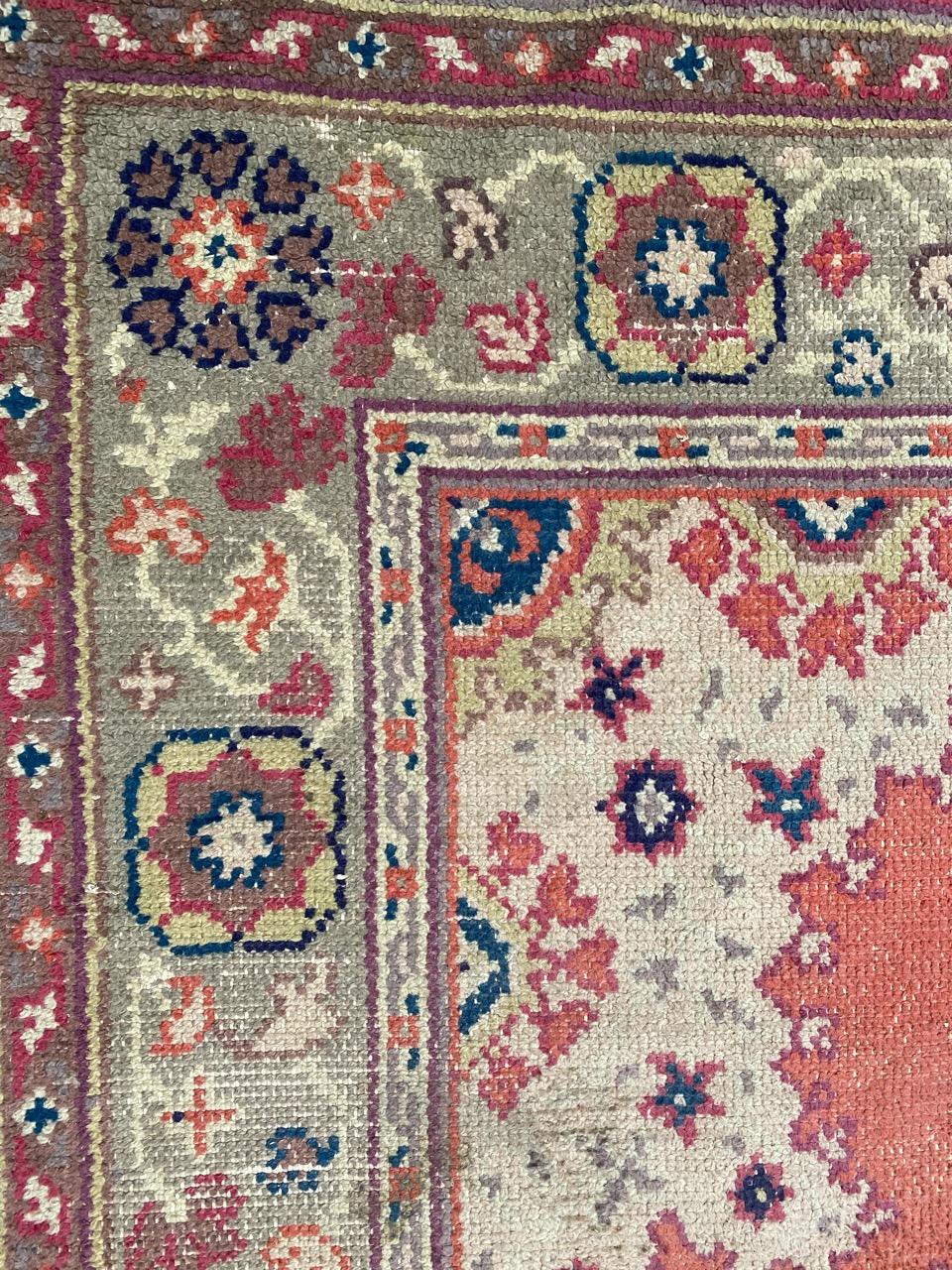 Wool Beautiful Antique European Hand Knotted Oushak Design Rug For Sale