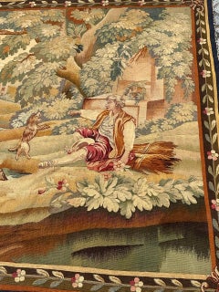 Beautiful antique fine french handwoven Aubusson tapestry « The man with dog »