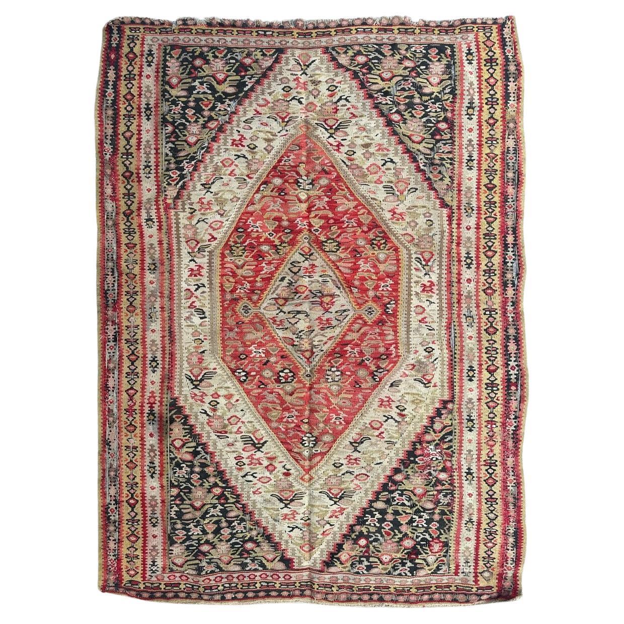 Beautiful antique fine seneh Kilim For Sale