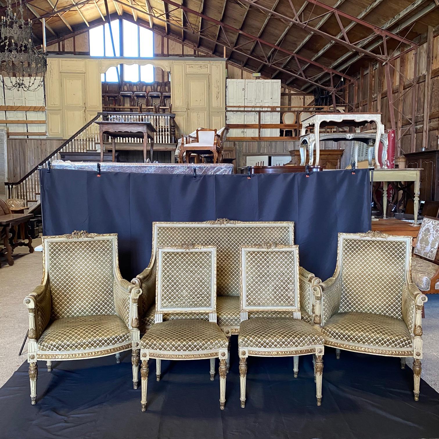 Beautiful Antique French Bergeres For Sale 5