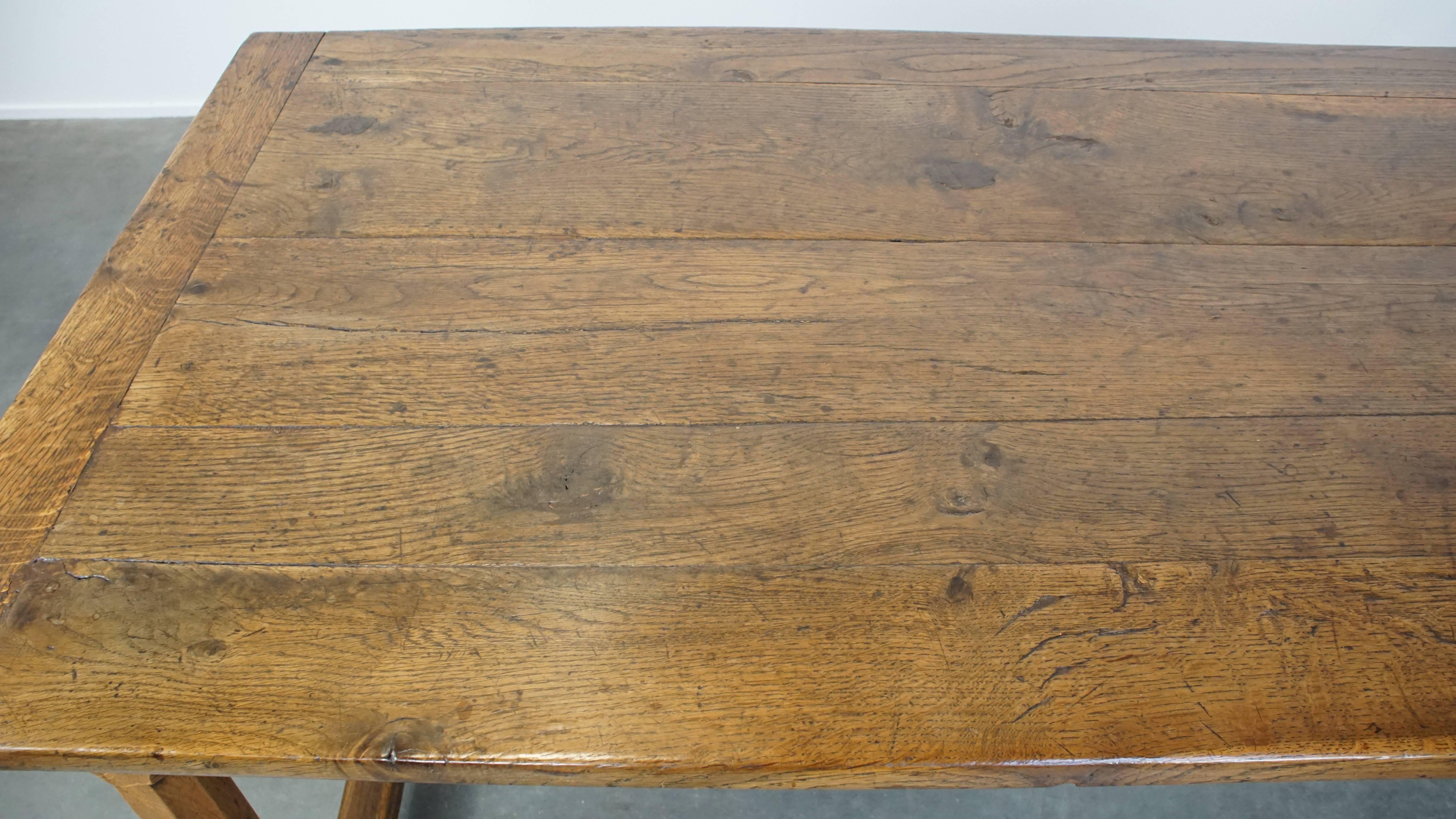 Wood Beautiful Antique French Farmhouse Dining Table in Oak with 2 Drawers For Sale