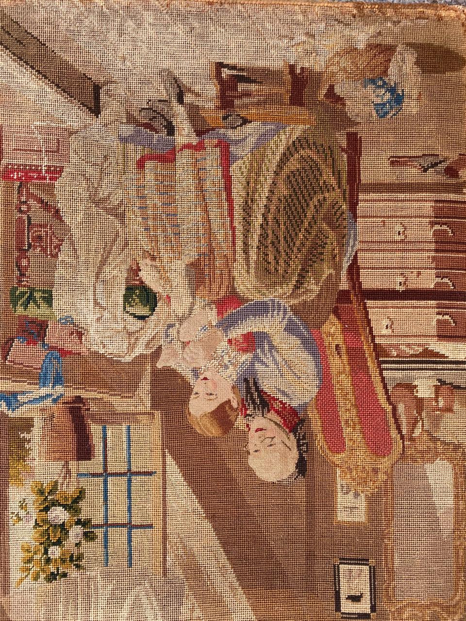 Beautiful Antique French Fine Needlepoint Tapestry For Sale 1