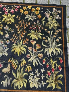 Beautiful antique french handwoven Aubusson tapestry « thousand flowers »