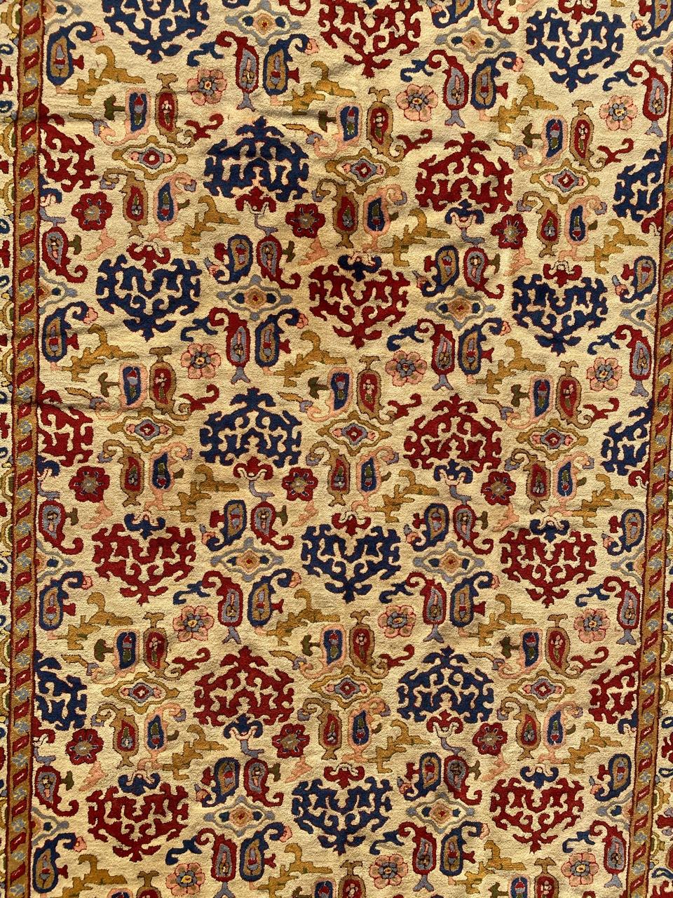 Nice French Janus or point de Lys rug, with beautiful Agra design and red, blue, green, yellow and pink colors, entirely hand manufactured with Janus method, wool velvet on cotton foundation.

✨✨✨
