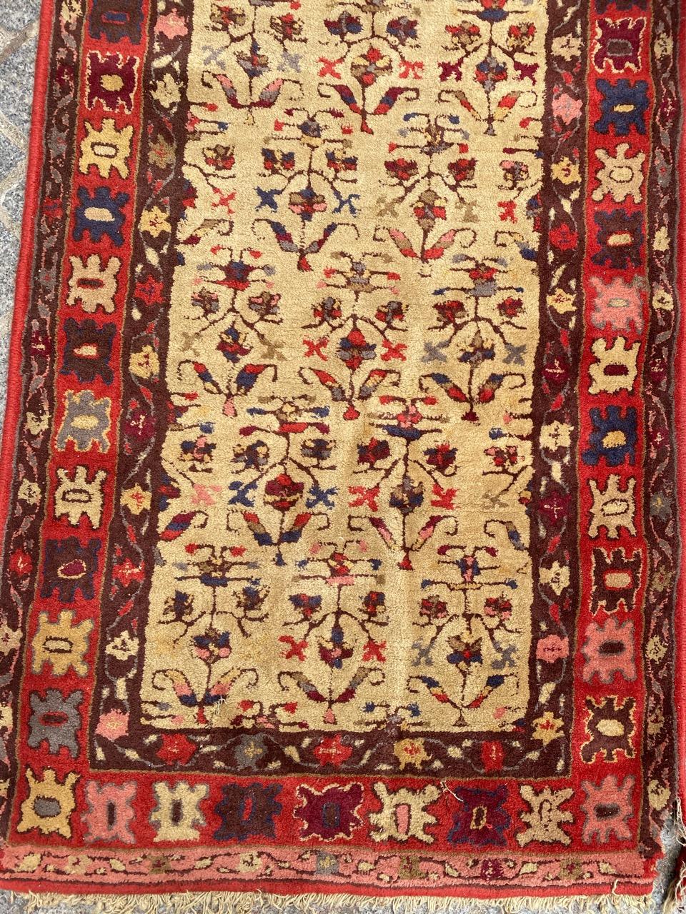 Nice French runner with beautiful Persian design and beautiful colors, entirely hand crafted with wool on cotton foundation.