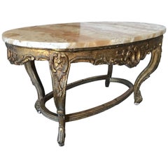 Beautiful Antique French Marble-Top Gilt Coffee Table, Vintage, Rare