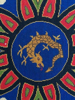 Bobyrug’s Beautiful Antique French Needlepoint Round Tapestry