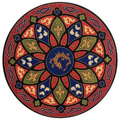 Bobyrug's Beautiful Antique French Needlepoint Round Tapestry (Tapisserie à l'aiguille française ancienne)