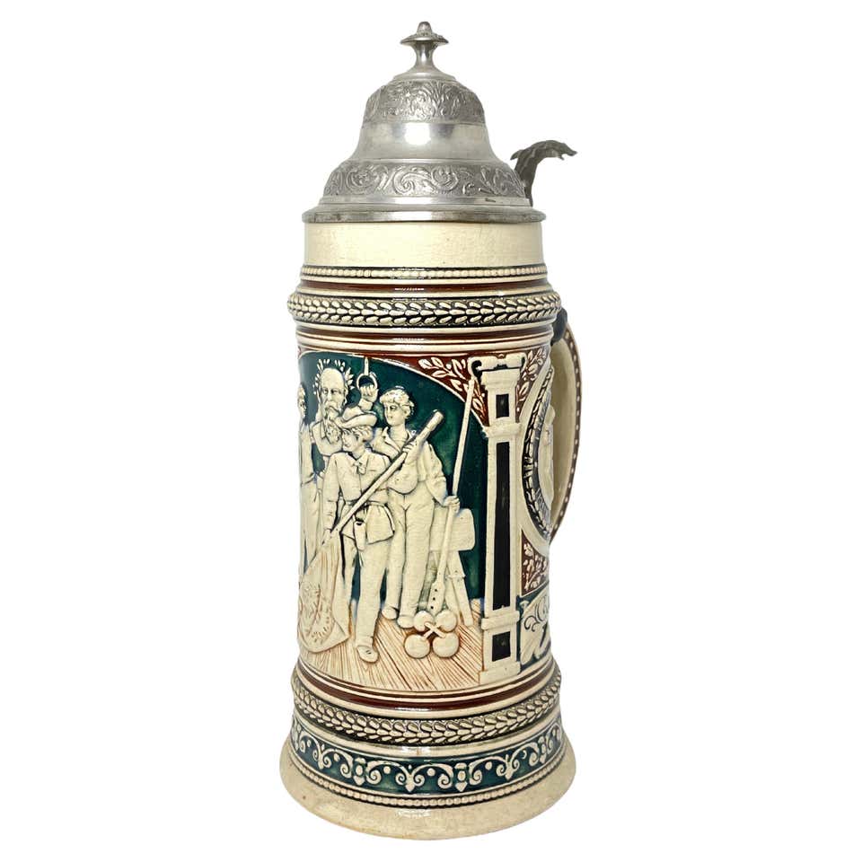 Beautiful Antique Germany Lidded Beer Stein Glazed Ceramic 1900s At beautiful-antique-germany-lidded-beer-stein-glazed-ceramic-1900s-at